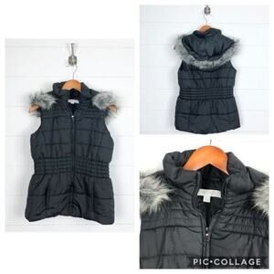 New York & Co Quilted Vest Sleeveless Removable Hooded Full Zip Lined Size Small